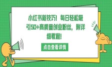 小红书新技巧!每日轻松吸引50+高质量创业粉丝详细教程!