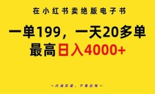 小红书卖绝版电子书项目，一单199，一天20多单 最高日入4000+